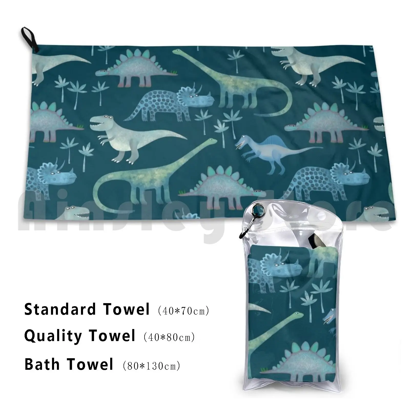 Dinosaurs Dark Custom Towel Bath Towel Cute Friendly Funny Whimsical Dino Dinosaur Cretaceous Carnivore