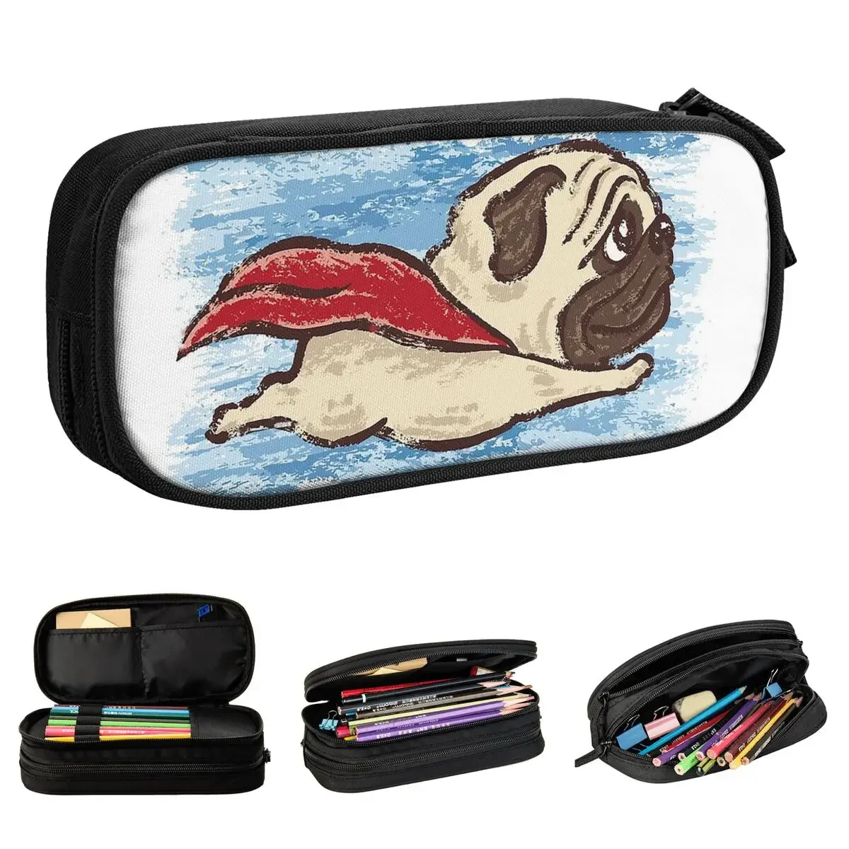 Flying Pug Pencil Cases Classic Bulldog Dog Pet Lover Animals Pen Box Bag Student Big Capacity School Supplies Pencilcases