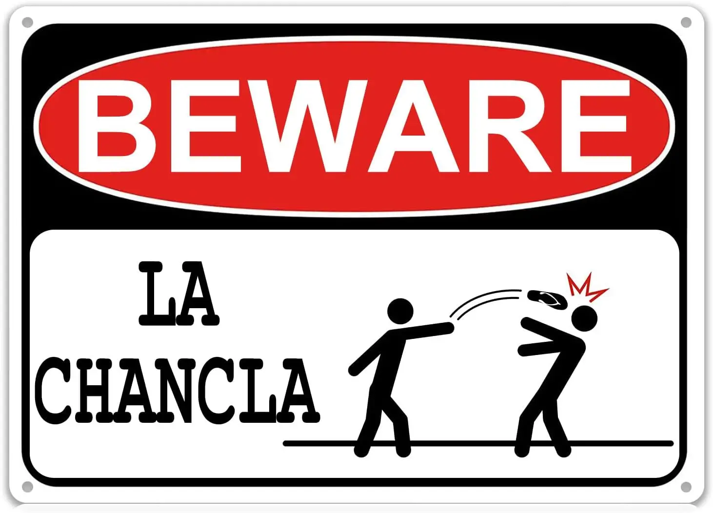 Beware of La Chancla Humor Metal Tin Signs Funny Vintage Tin Sign Wall Art Decor Iron Poster for Home Farmhouse Bar Cafe Pub Gar