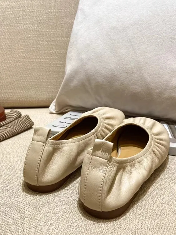 Kobiety wygodne wsuwane buty mieszkania baletowe Vintage płytkie miękkie mokasyny na platformie wiosna lato kożuch prawdziwe skórzane buty na co