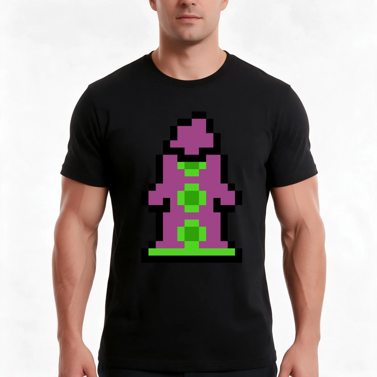 Pixel Purple Tentacle T-Shirt, Summer Casual Cotton Tee, Oversized Streetwear Tops, Vintage Graphic Print, Unisex Men Women
