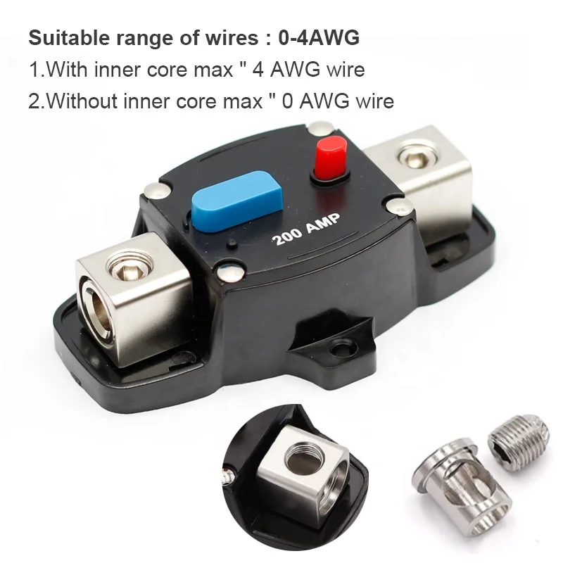 200A Circuit Breaker Manual Reset 0-8 Gauge Trolling Car Boat Audio Inline Fuse Block Holder For Overload Protector