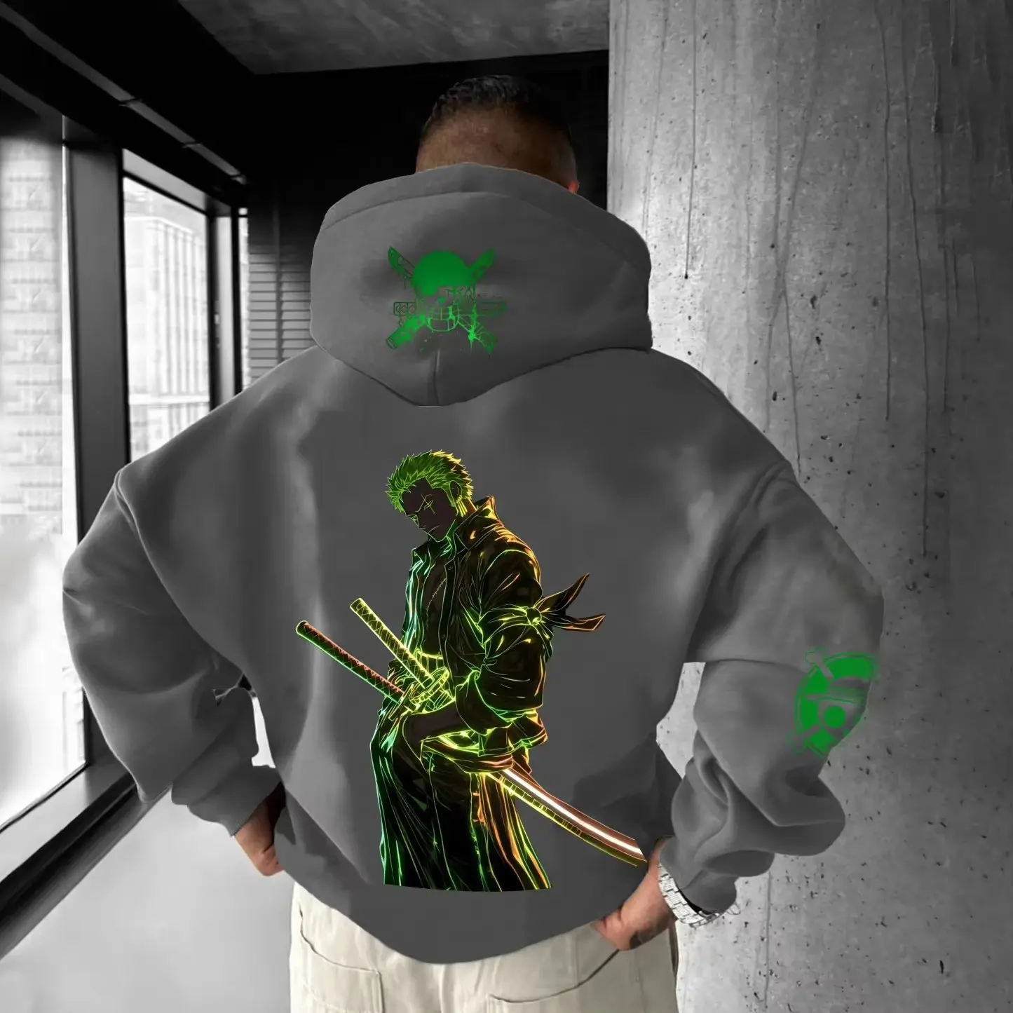 アニメワンピースゾロヴィンテージ特大パーカー男性女性プルオーバースウェットシャツ新春秋ファッション Y2k 服トップストリートウェア