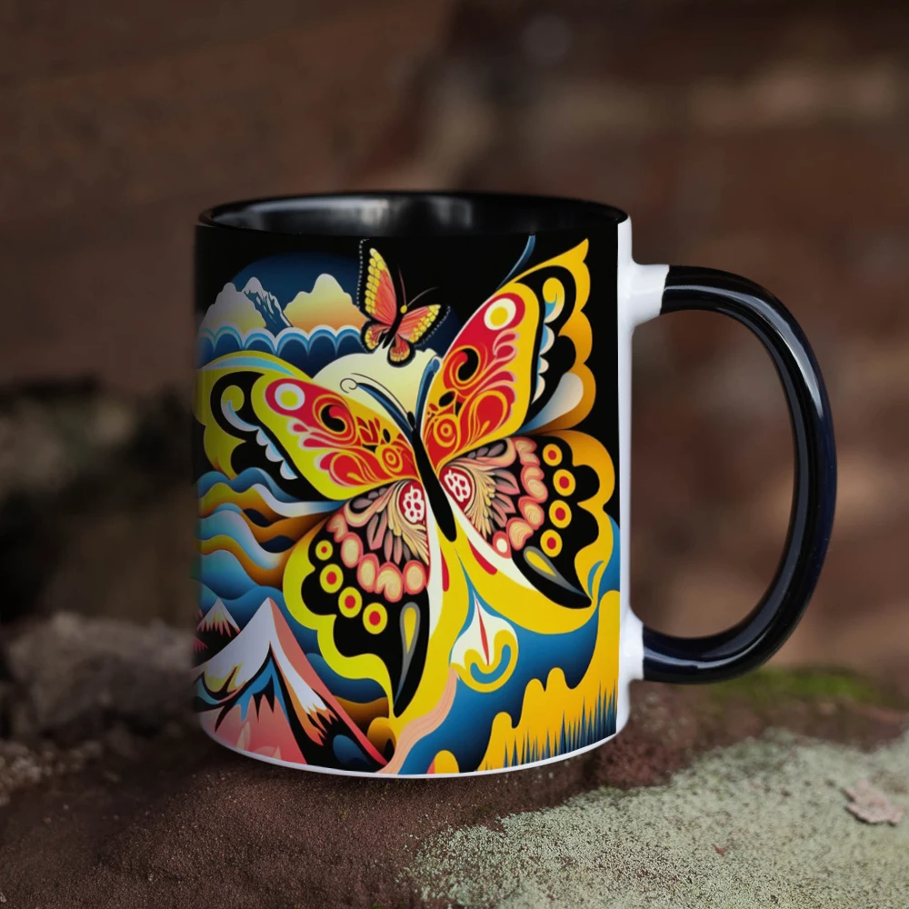 

Dancing fairy colorful butterflies coffee mug Studio painter drinking cup design institute design tea cup