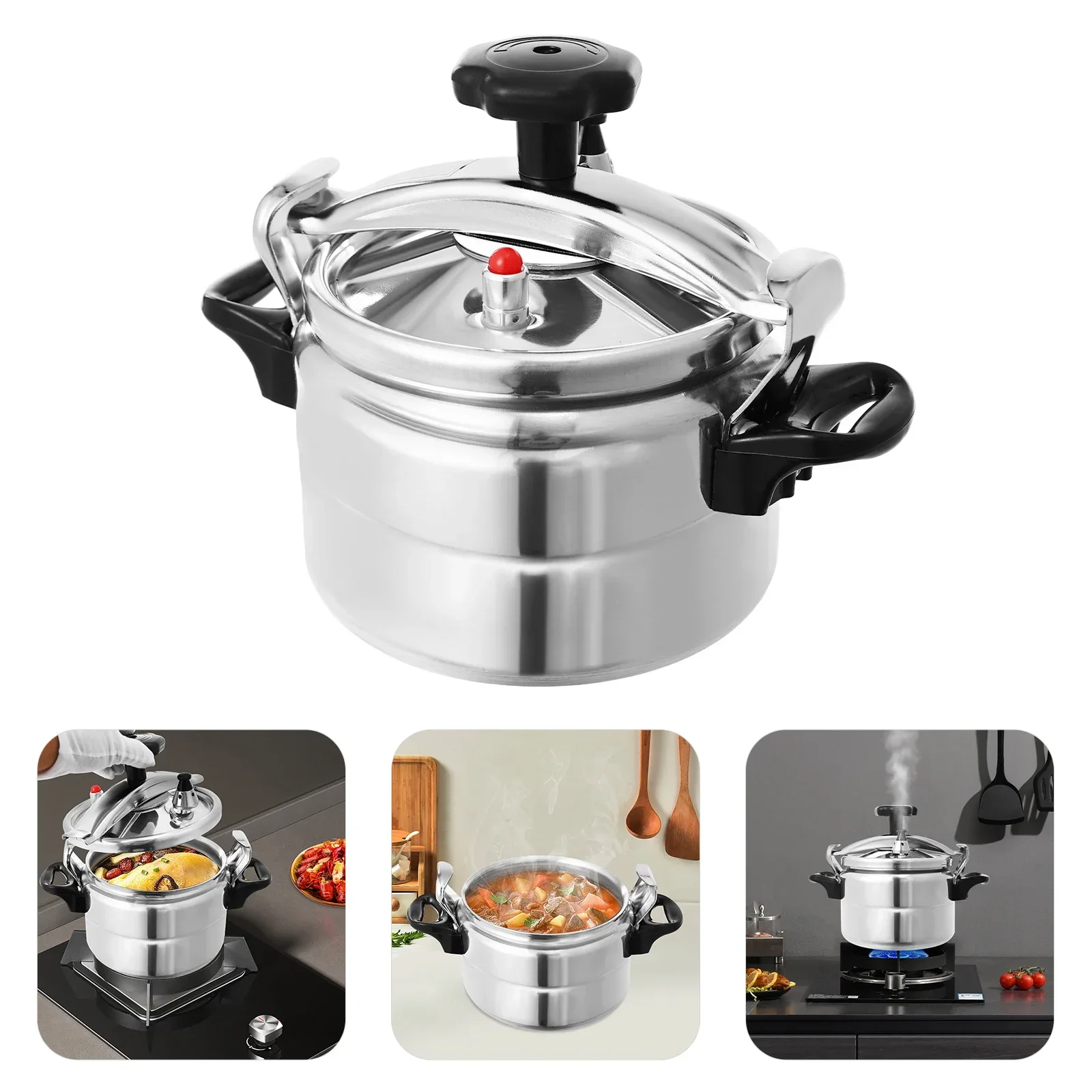 3L Mini Pressure Cooker, Aluminum Alloy Pot Lightweight& Portable Flat Bottom Pot Family Small Pressure Cooker with Two Handles