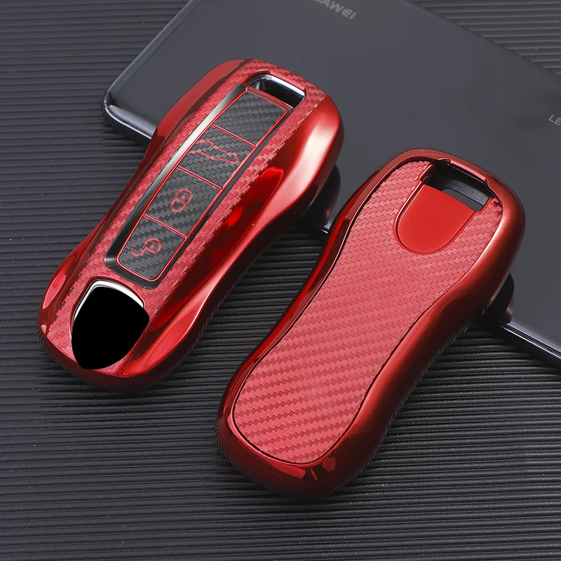 Für Porsche Panamera Cayenne 971 911 9YA Macan Boxste Carbon Fiber TPU Auto Schlüssel Fall Abdeckung Shell Auto Protector Zubehör