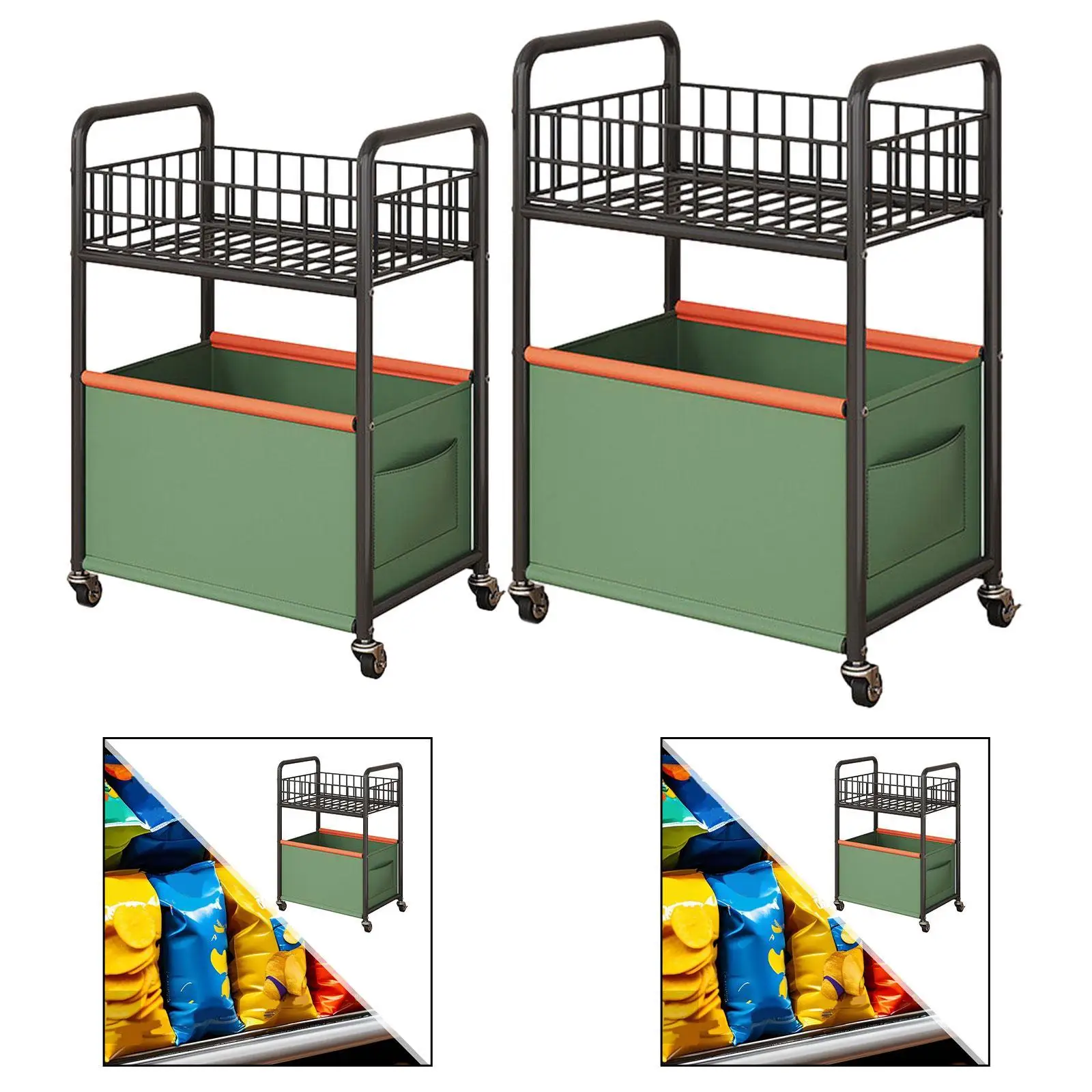 under Desk Storage Cart Mobile Utility Cart with Caster Wheels with Wheels 2 Tier Rolling Cart for Home Nursery Living Room