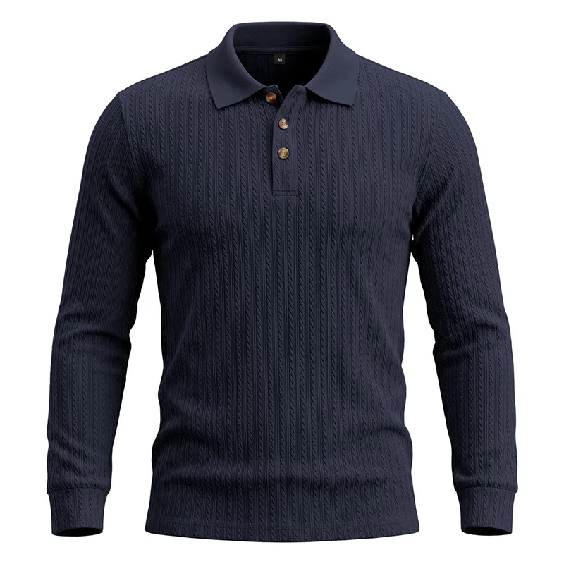 Herren Herbst-Winter US-Größe Jacquard Schlangenmuster Langarm-Poloshirt, Lässiges Einfaches Revers-Unterhemd – Detail 15
