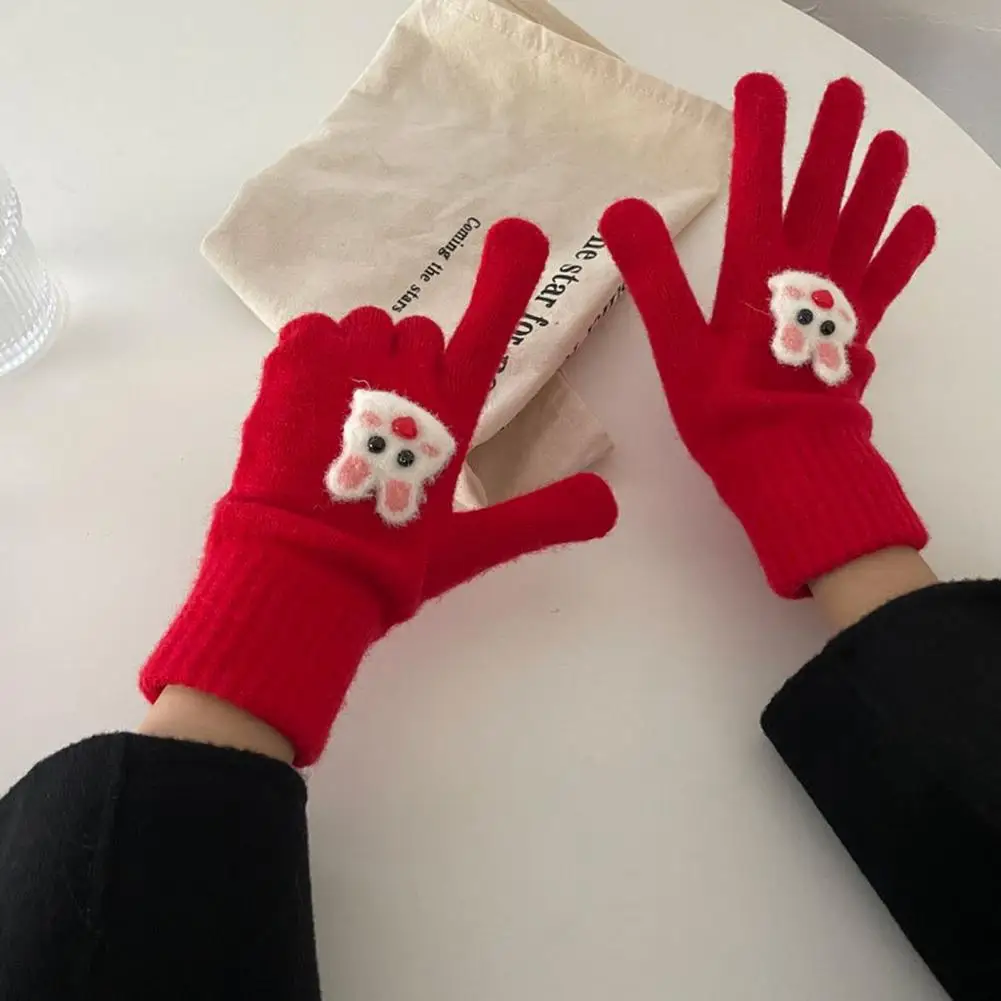 

Great Friction Gloves Elastic Thickening Gloves Women's Winter Gloves with Cartoon Animal Embroidery Knitted Thick Warm Soft