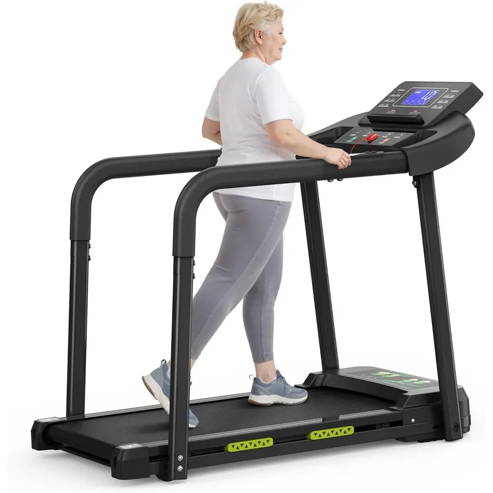 

Premium Treadmill with Extended Rails, Shock Absorption, Heart Rate Monitor & App for Seniors and Family Fitness