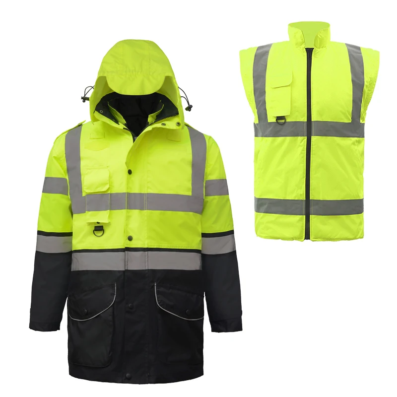 

7 In 1 Winter Thickened Jacket Men Safety Reflective Waterproof Windproof Thermal Workwear Windbreaker Rain Jacket Cotton Linner