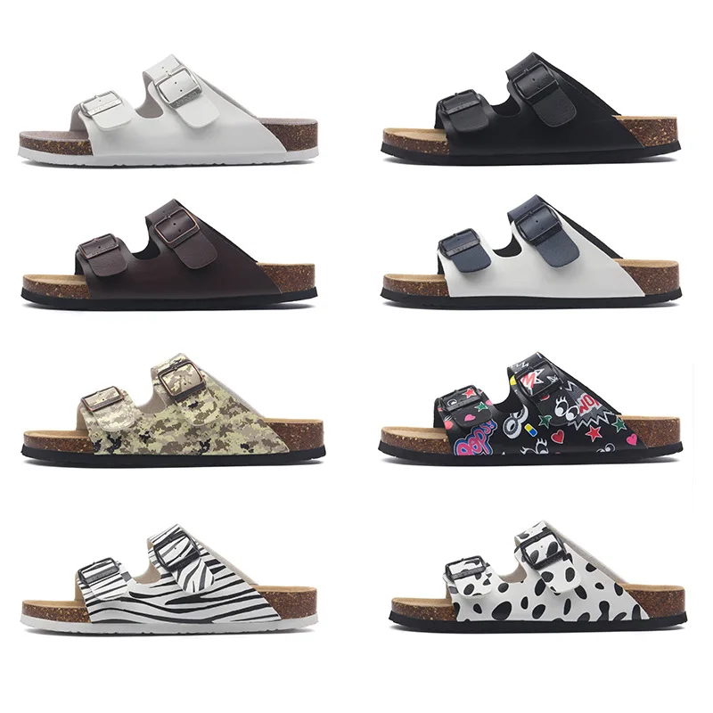 

Men's Buckle Flat Bottom Cork Slippers Summer Couple Beach Slippers Casual Men's Sandals Men Shoes