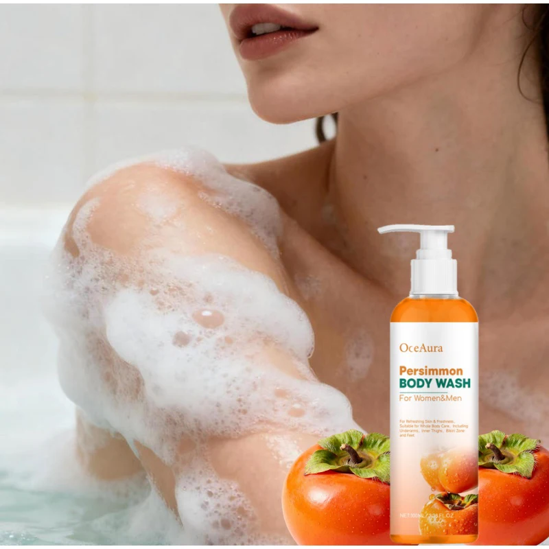 جل الاستحمام لغسل الجسم المعطر من البرسيمون، ينظف بلطف وينعش ويرطب البشرة، جل حمام مرطب للبشرة الجافة والحساسة
