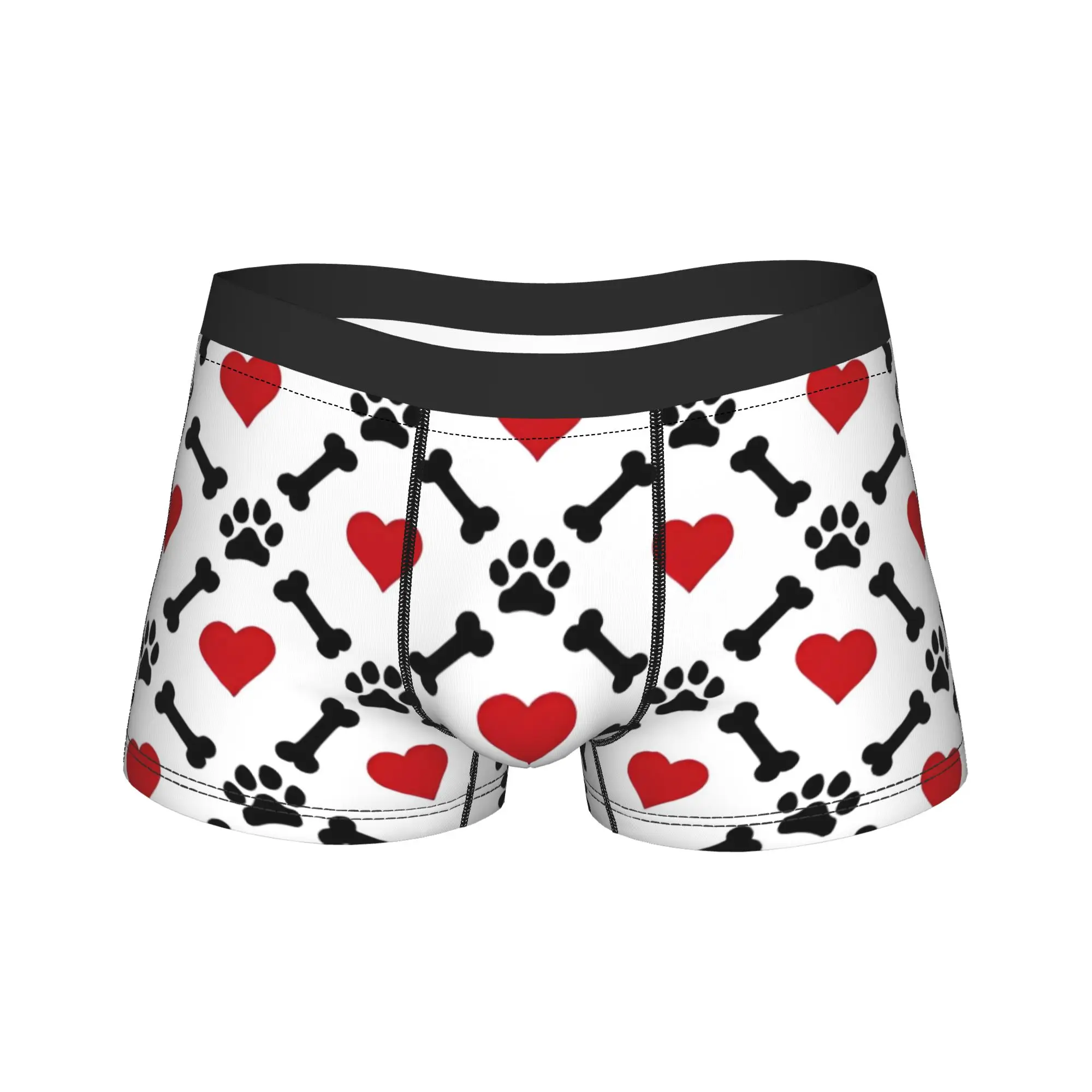 Man Paw Bone Heart Pattern Underwear Animal Lover Funny Boxer Briefs Shorts Panties Homme Polyester Underpants S-XXL