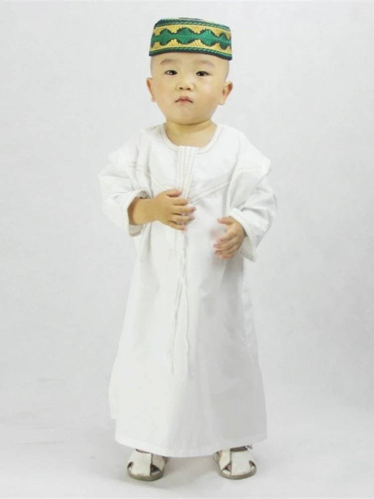 Eid Ramadan Kids Jubba Thobe Muslim Clothing Islamic Abaya Dubai Kaftan Mubarak Prayer Toddler 1-3 Years Old Boys Robes 70-100CM