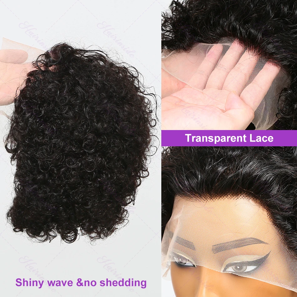 Short Bob Jeery Curly Human Hair Wigs Cheap Preplucked Hairline Brazilian Pixie Cut 13X1 HD Transparent Lace Wig For Women