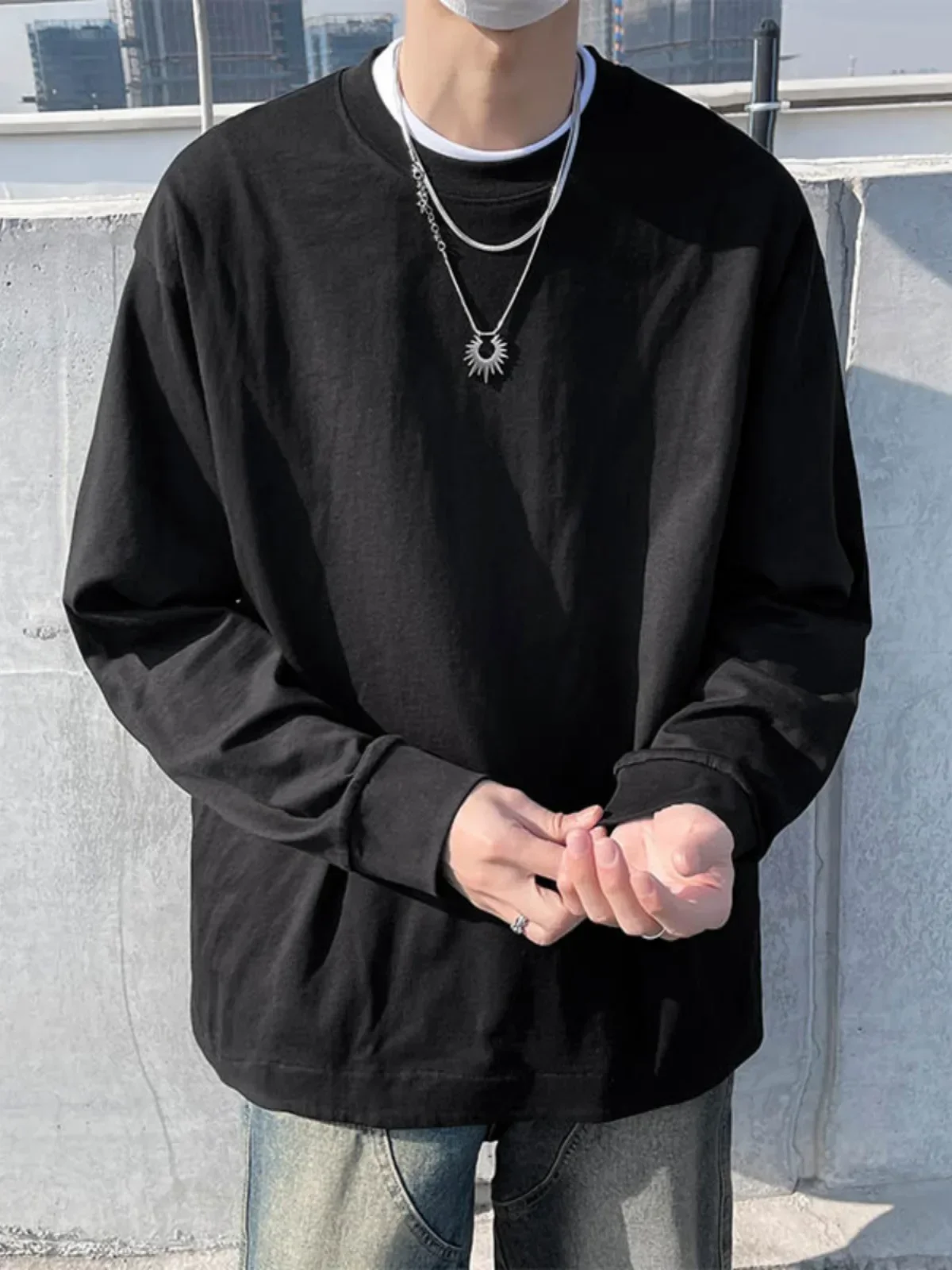 

Spring Autumn New Long Sleeve T-shirt Men Tops Korean Harajuku Solid Oversized T Shirt Men Clothing Y2k Streetwear