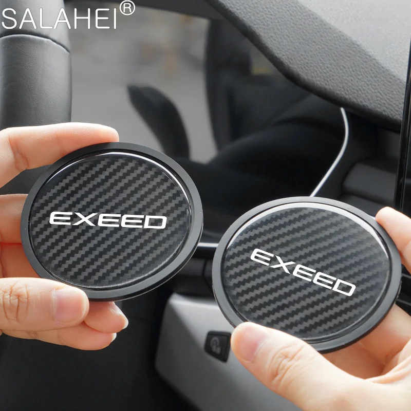 

2Pc Carbon Fiber Car Coaster Water Cup Slots Non-Slip Pad For Chery Exeed RX VX TX LX TXL 2019 2020 2021 Car Styling Accessories