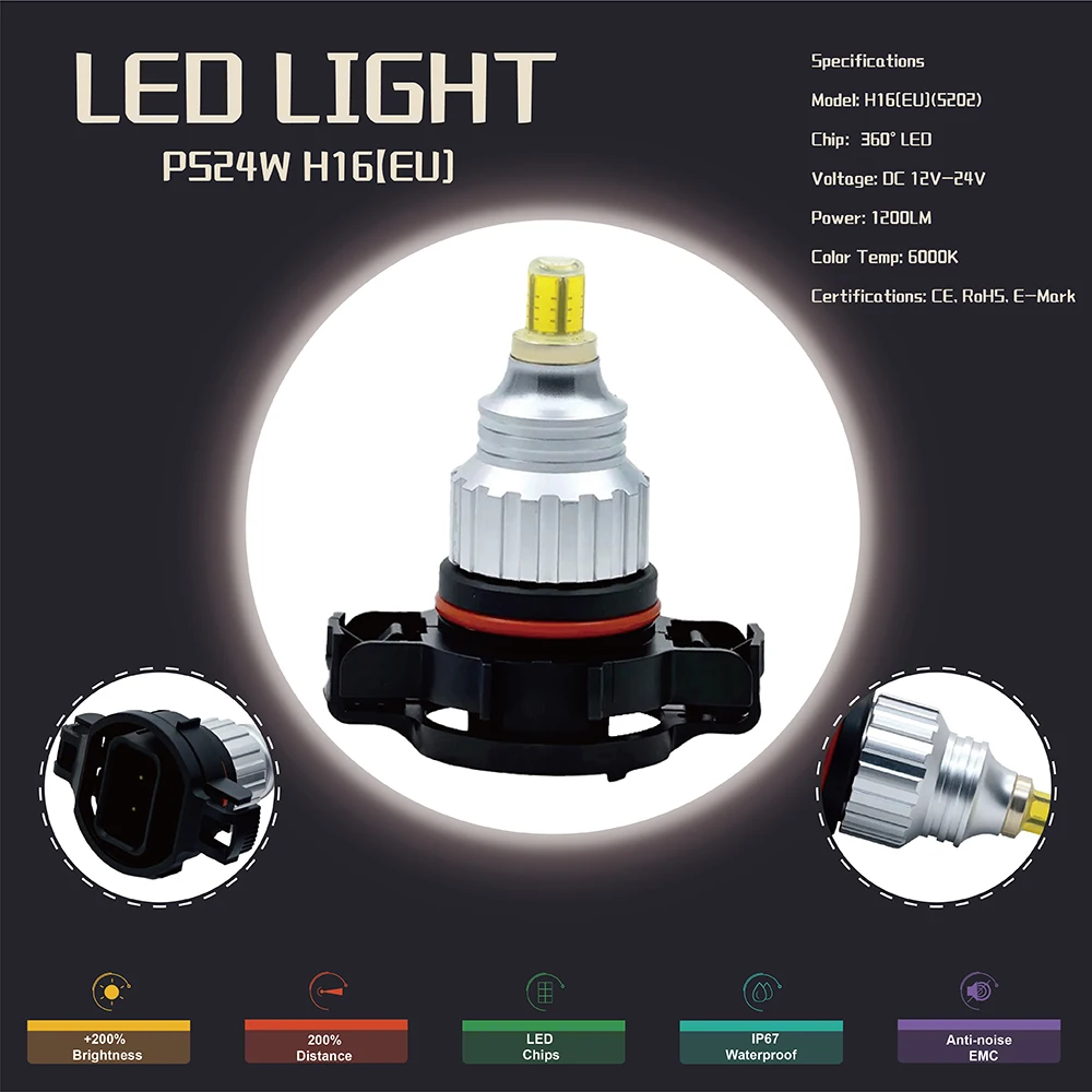 2 قطعة/المجموعة ملحقات مصابيح الضباب التلقائي لميني كوبر F55 F56 360 °   لمبة المصباح LED للسيارة الأوتوماتيكية PS24W H16(EU) 5201 5202