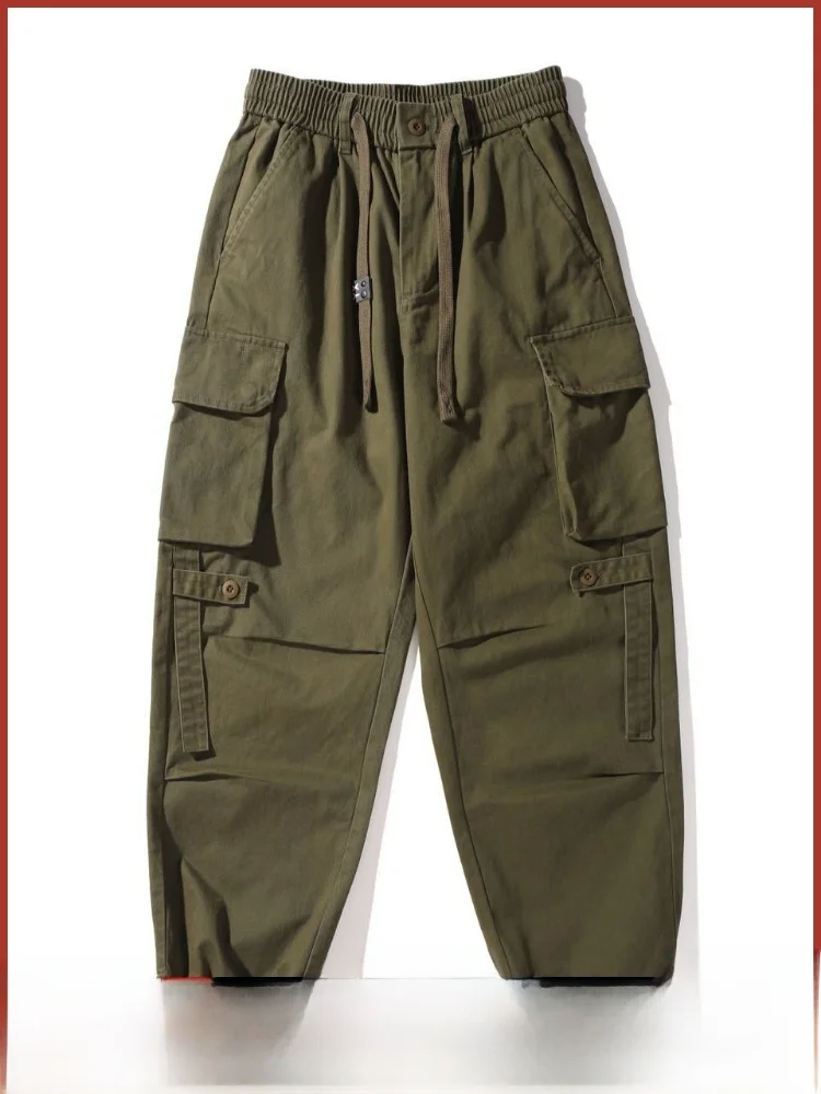 

American Retro Sle Loose Fit Utili Pants Men's Mural Straight Casual Long Trousers Multi-ket Workwear Design