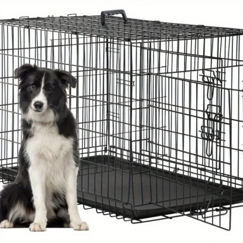 48in Large Dog Crate Kennel Extra Huge Folding Pet Wire Cage with 2 Doors Black