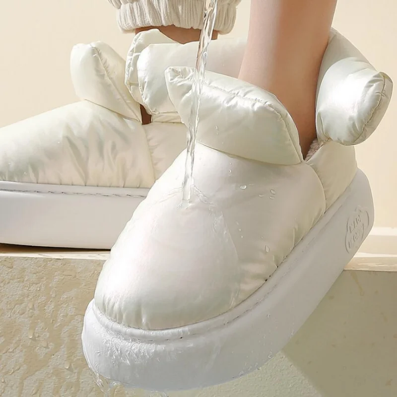 Chaussures montantes imperméables en coton pour femme, bottines à plateforme confortables, en tissu doux et chaud, botte de neige