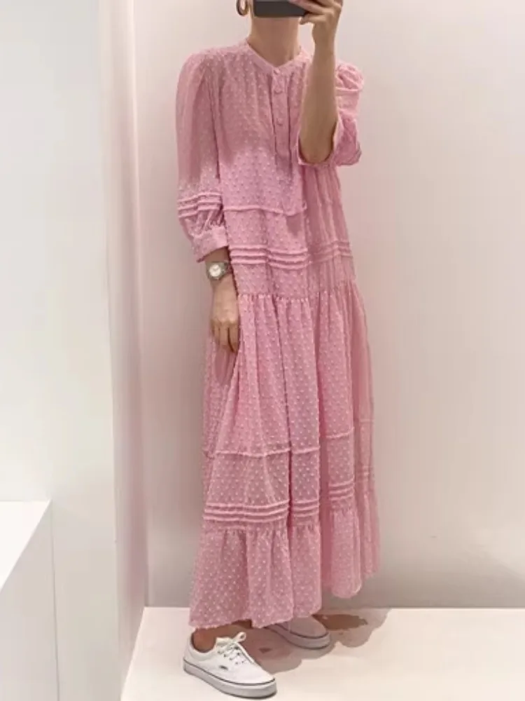 

Ele Long Heavy Embroidery round Ne 3D Hook Design Loose Fit Dr with Strap Chic Autumn Outfit Ladies Faion Sweater