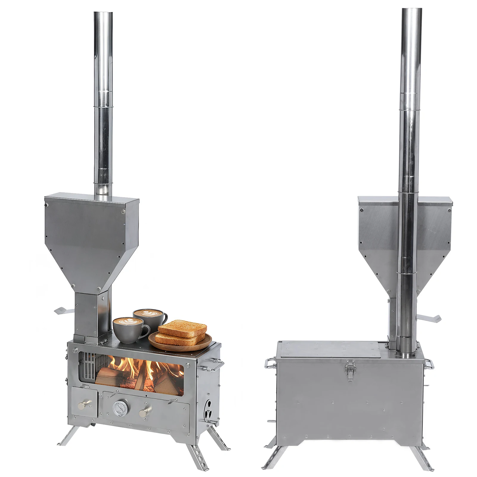 

Печь на дровах с дымоходом и духовкой для обогрева и приготовления пищи на открытом воздухе, для зимней рыбалки и охоты