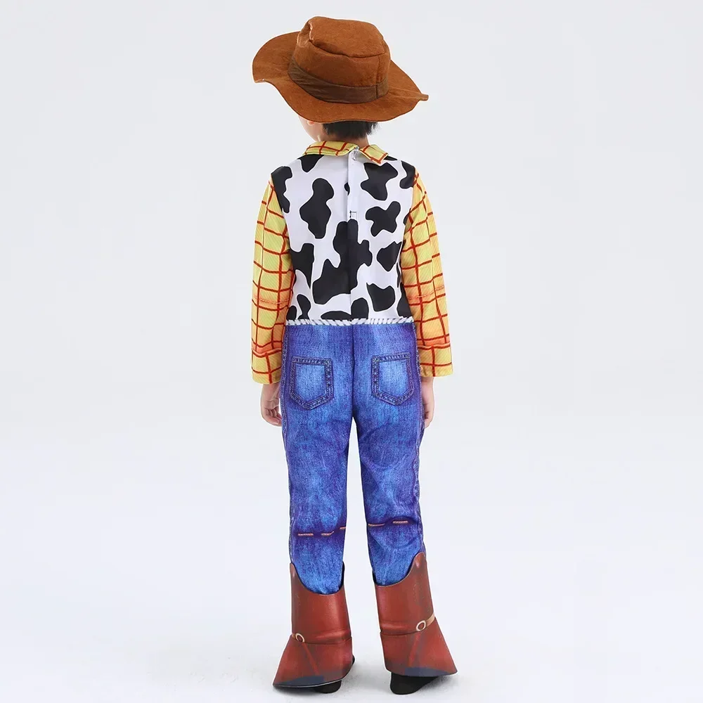 Yellow Four Pieces Suits Cowboys Shirt+Vest+Pants Woody Cosplay Costume For Halloween Birthday Party Carnival Fancy Dress Up view 5