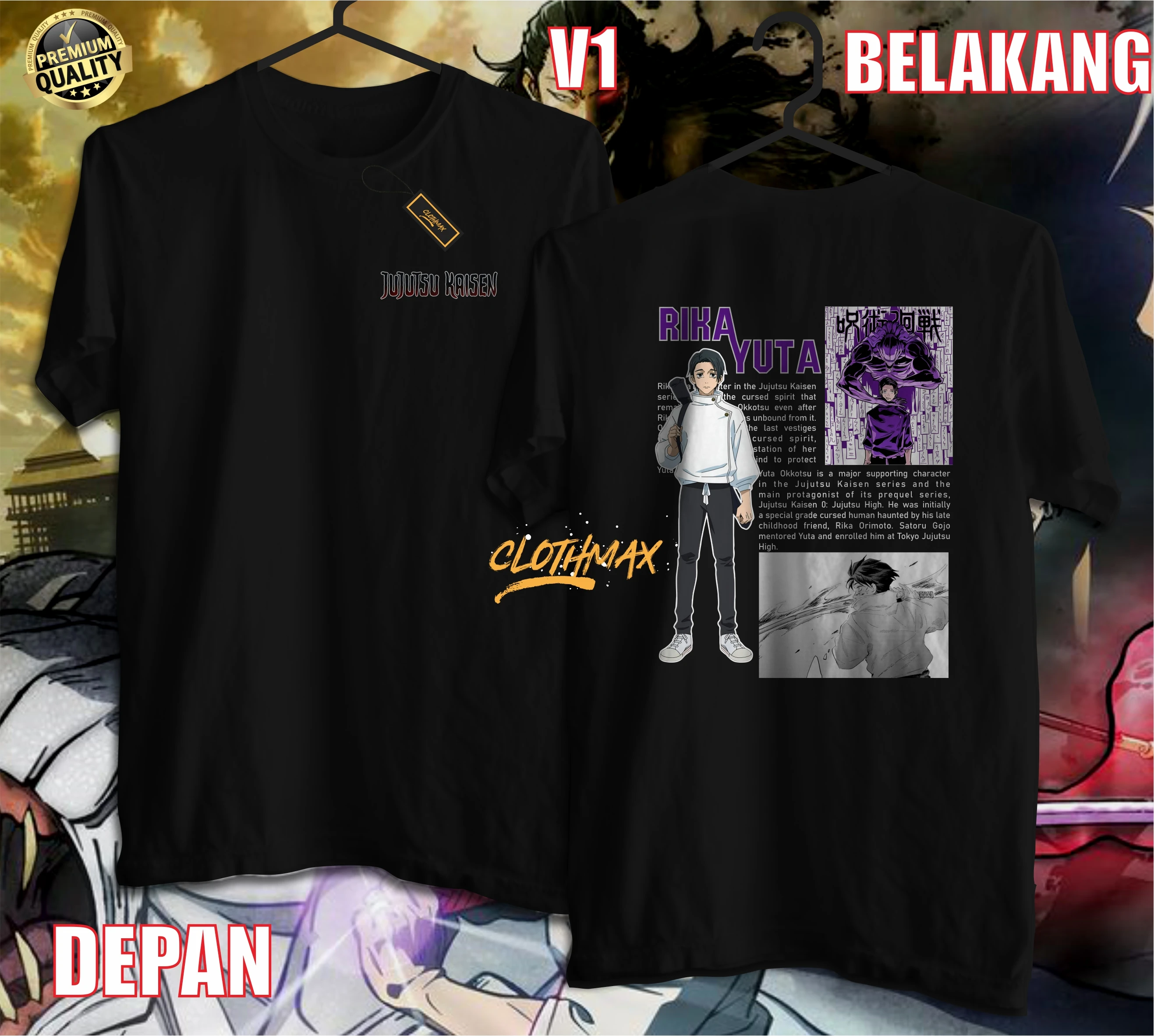 Футболка Kaos Baju из аниме «Рика и Юта», юютсу, кайсен, Юта, окасу, Рика, оримото, годжо, Сатору, кусакабе