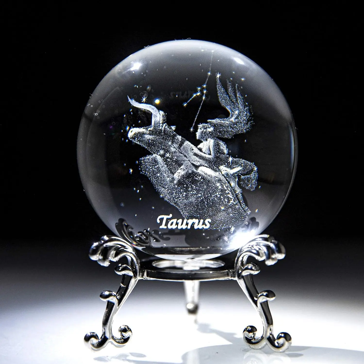 

12 Constellation Taurus 6cm 3D Crystal Ball Glass Sphere Ornament Silver Metal Base Crystal Crafts Birthday Gift Home Decor