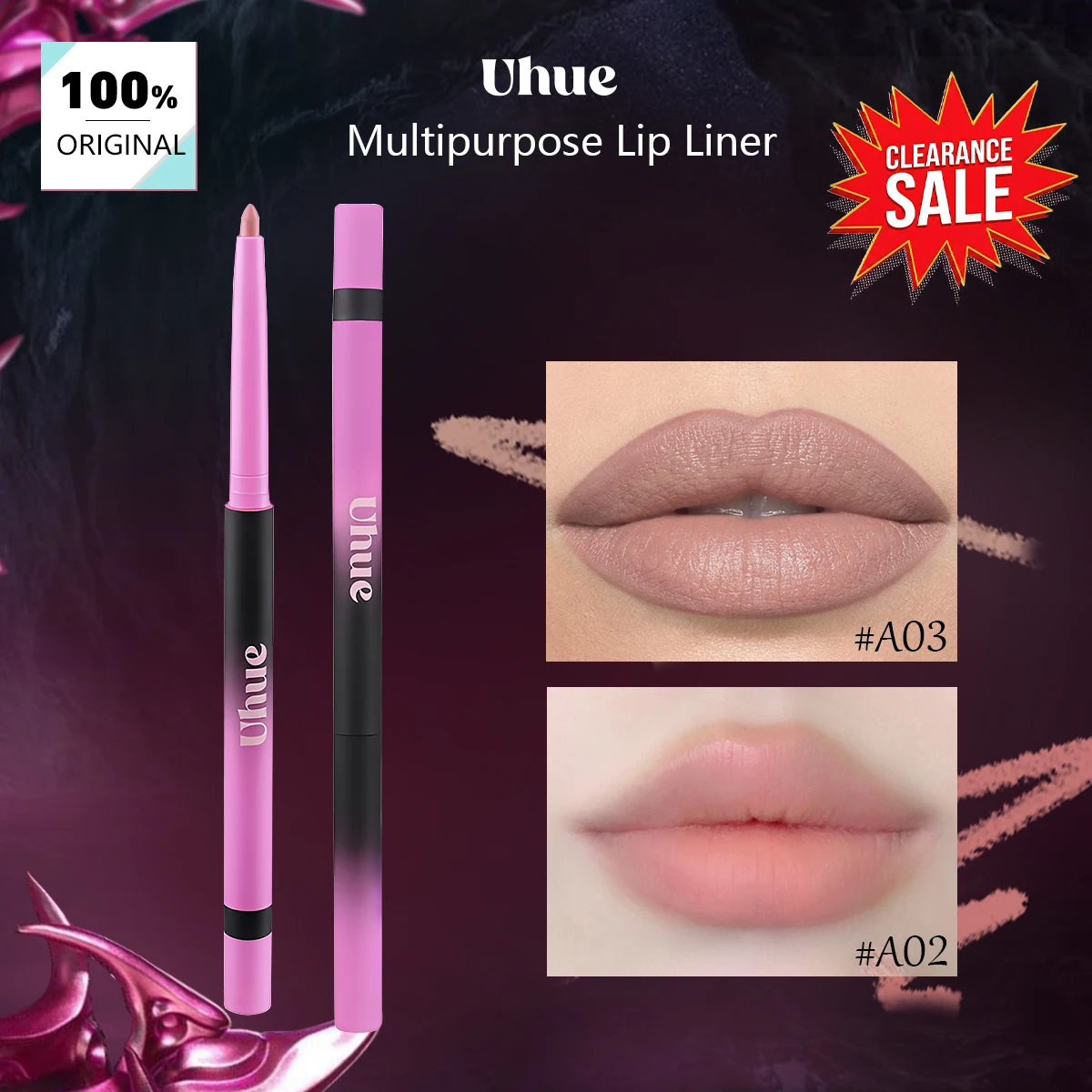 [ClearanceSale] Uhue Multipurpose Lip Liner A02&A03,Silky Smooth Texture,Creamy & Glide-On,Lightweight & Skin-Fit,Lip Contouring