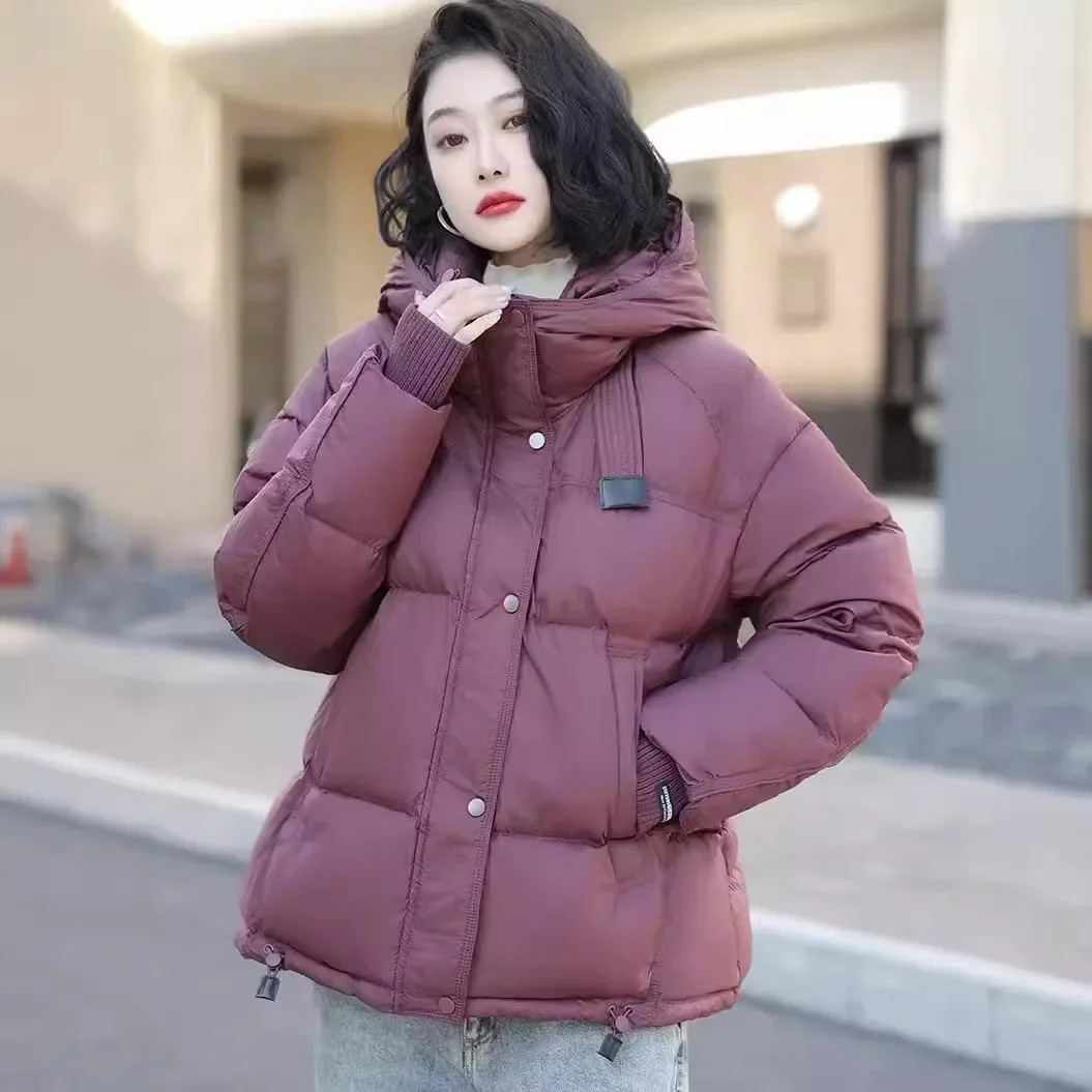 2024 Winter New Ladies Down Jacket Short  Thickened White Duck Down Warm Hooded Puffer Jacket Fashion Casual Loose Warm Coat