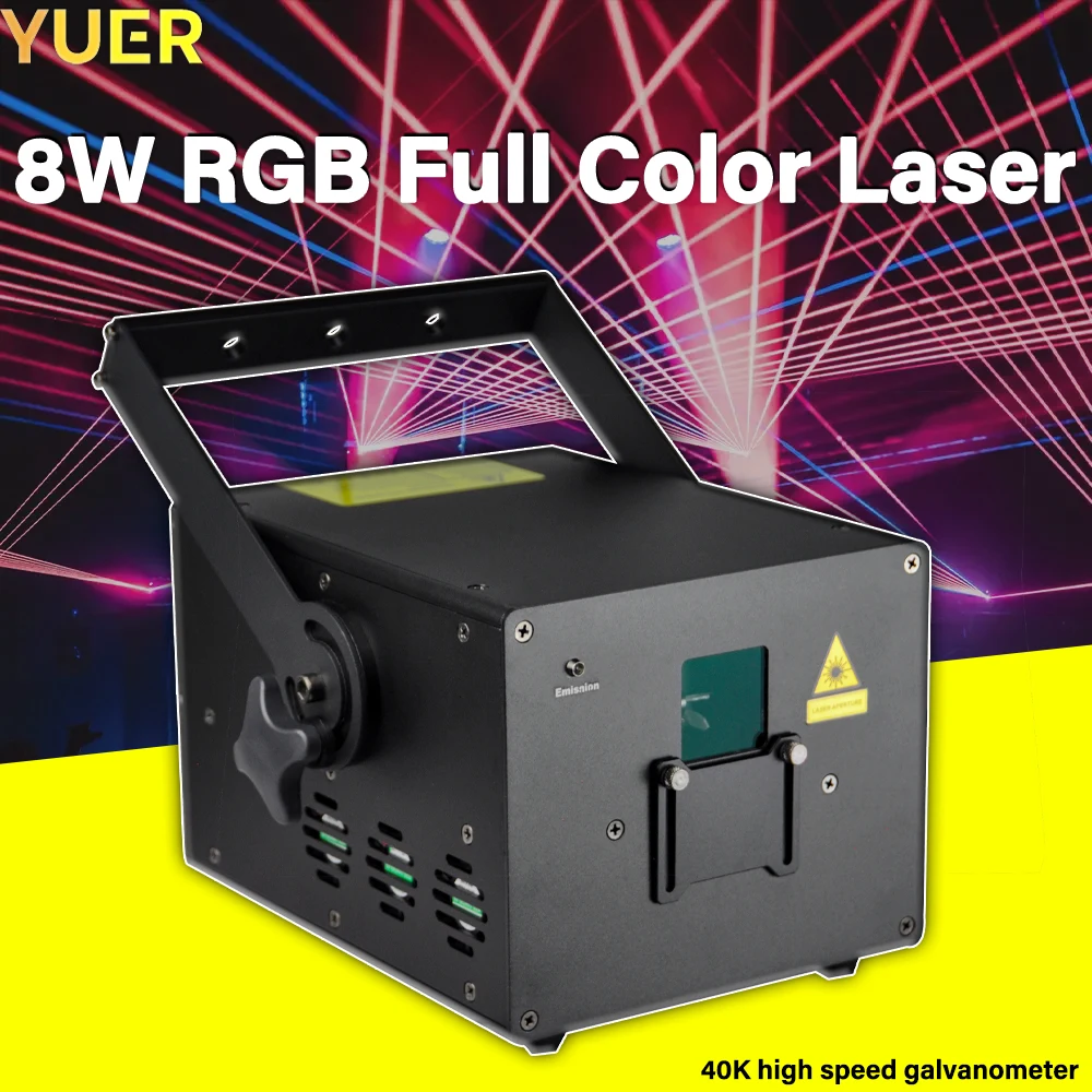 YUER NEW 8W RGB Laser Light with 40K Scanner DMX Control Voice Activation Perfect for Parties Clubs and Events Bars DJ Disco