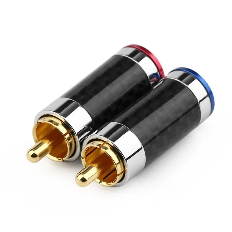 RCA Plug Connector Carbon Fiber Shell Audio Jack Gold Plated Copper Splice Adapter Solder Wire Connectors HiFi Speaker Male