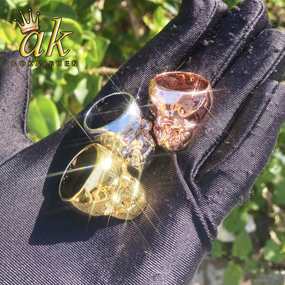 

Кольцо с черепом Aokaishen для мужчин, настоящая медь, позолоченные ювелирные изделия в стиле хип-хоп