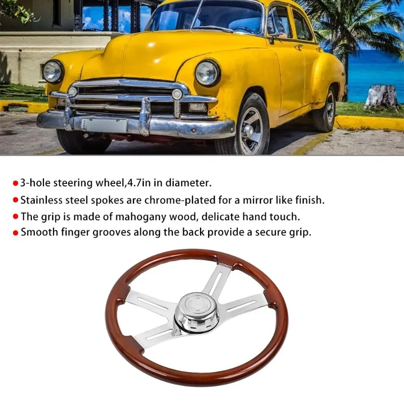 Universal Truck Steering Wheel 18 Inch 460MM 3 Hole Retro Peach Wood Steering Wheel Automobile Interior Modification Accessories