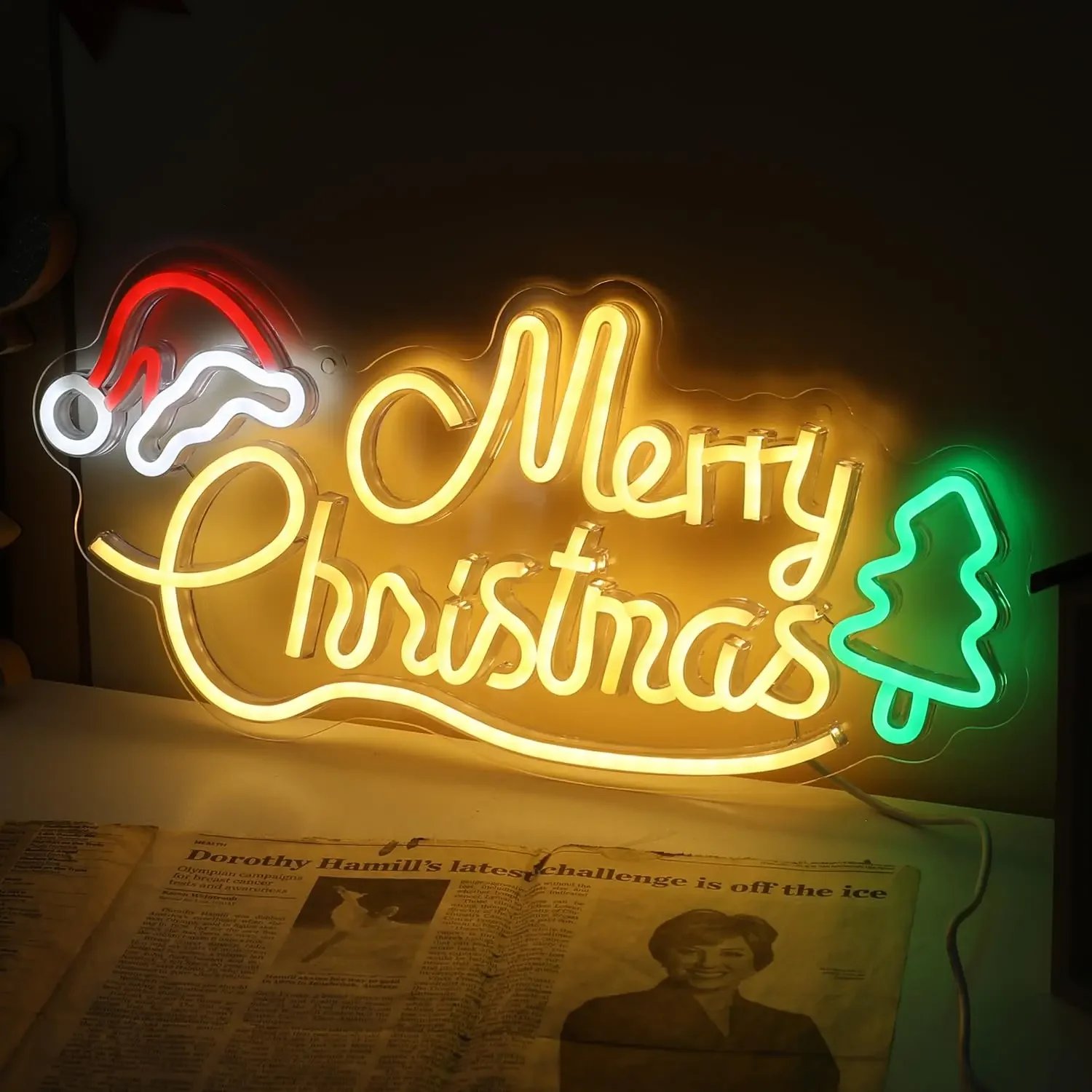 Merry Christmas Neon Sign Led Santa Hat Xmas Room Decoraiton For Party Home Bars Bedroom Com Wall Decor, Merry Christmas