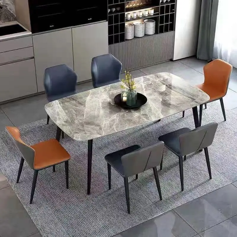 

Dining Table Set Luxury 4-6 Seats Modern Home Rectangle Burnt Tabletop Kitchen Dining Room Furniture Set