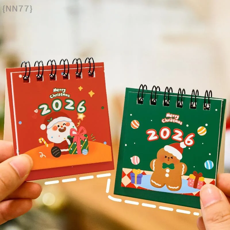Мини-мультяшный настольный календарь на 2026 год, милый рождественский дизайн, портативный карманный график, украшение для рабочего стола