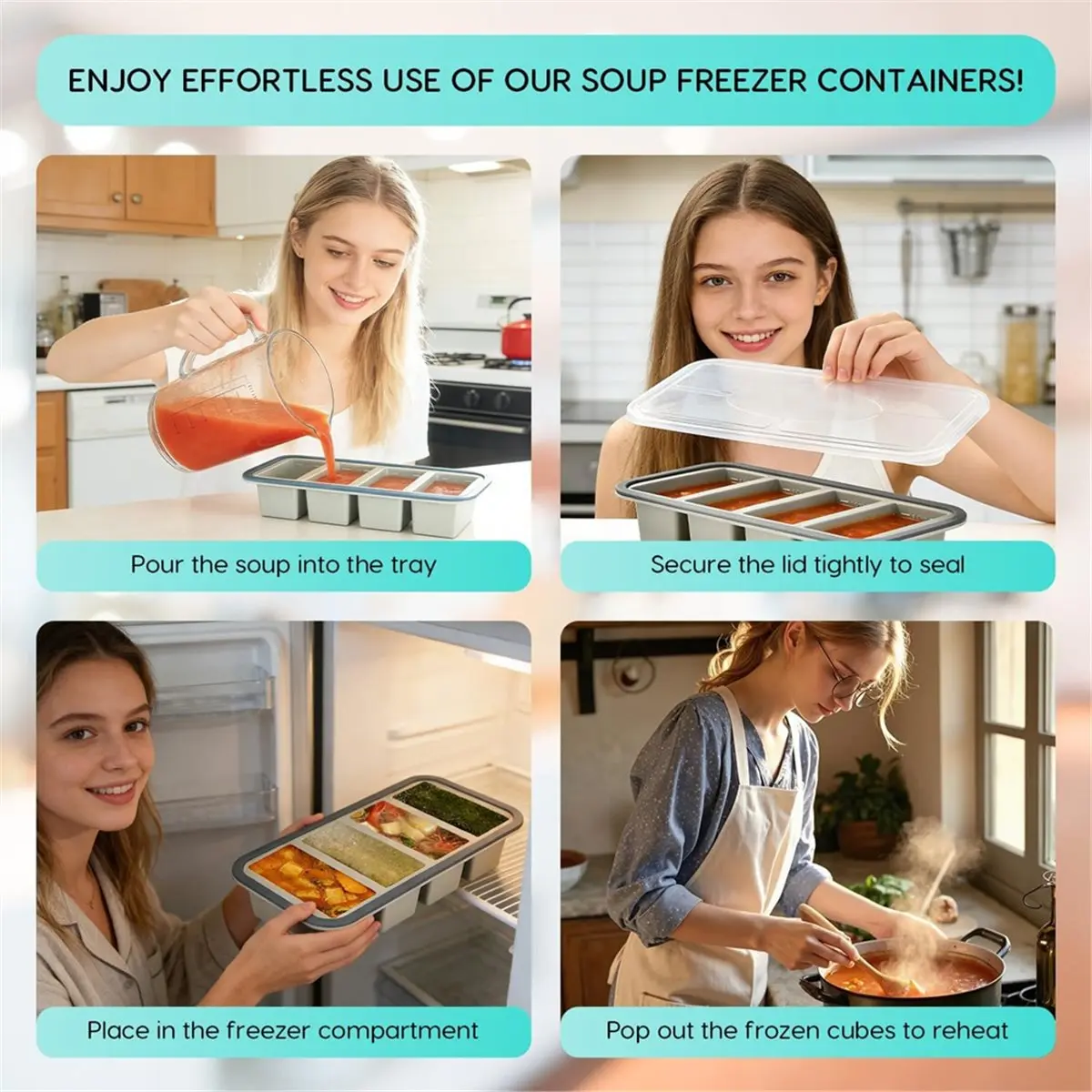

2 Pack Silicone Soup Freezer Containers with Lids,Soup Freezer Mold, Ice Trays for Freezer,for Storing 250mL/125mL Broth