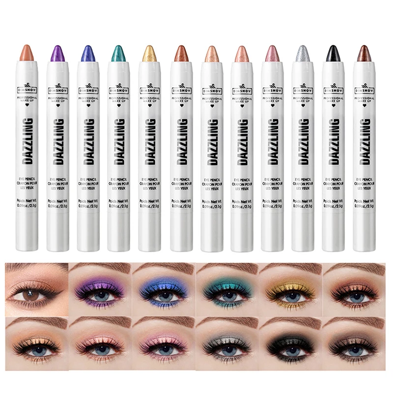 1 Pcs Pearlescent Eyeshadow Pencil Stick Highlight Stick Colorful Shimmer Eye Shadow Pen With Eyeliner