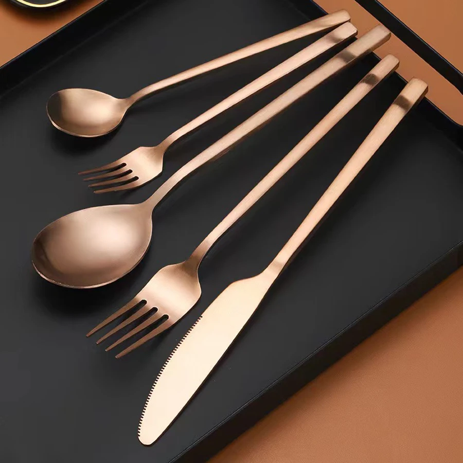 30pcs Matte Gold Cutlery Tableware Set Top Quality Stainless Steel Steak Kinfe Forks Spoons Golden Dinnerware sets