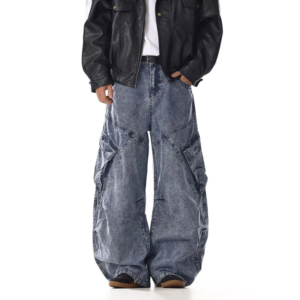 Mens Cargo Deconstructed Pocket Casual Jeans Streetwear Fashion Youth Daily Outdoor Straight Leg Casual Pants Men'S Wear 2026