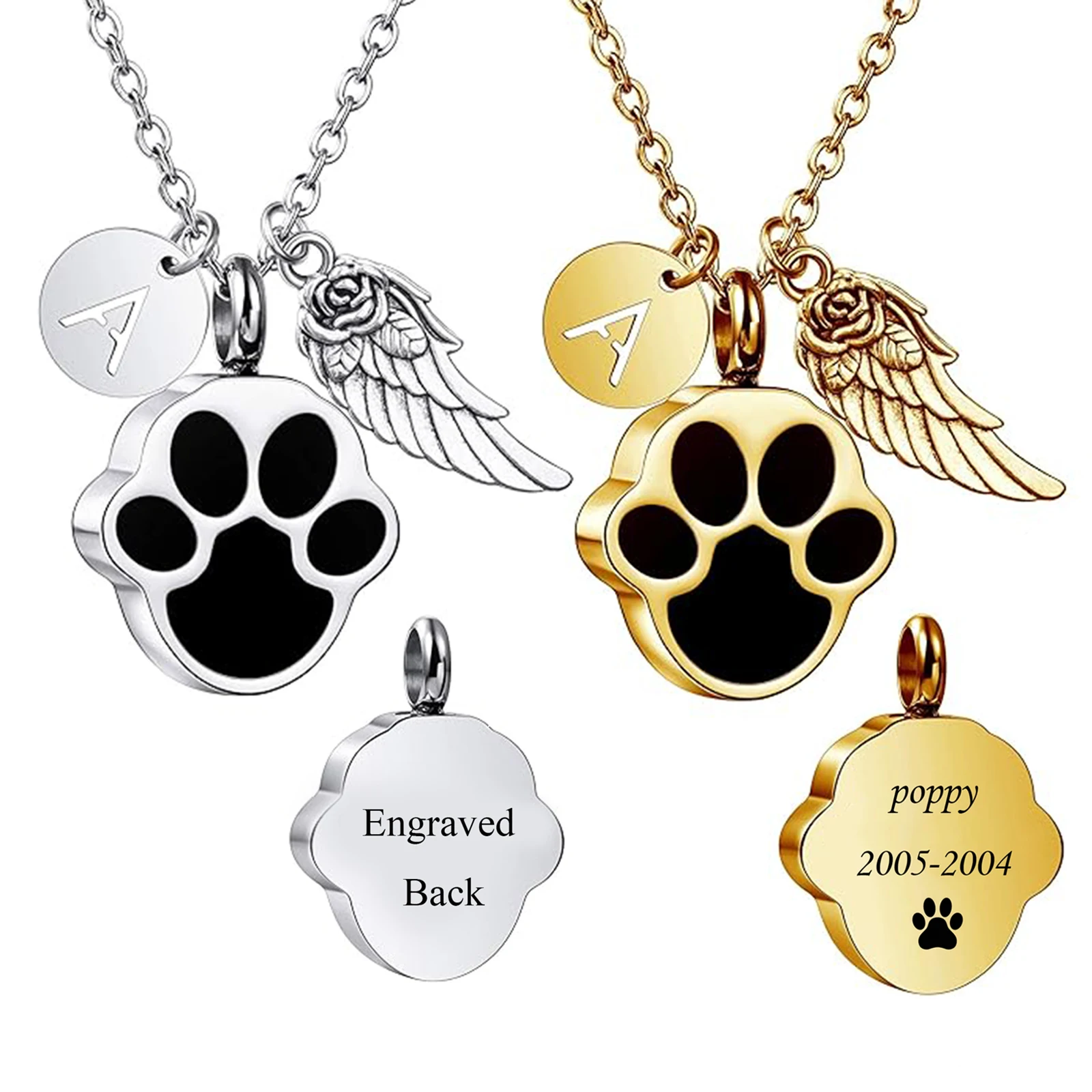 

Custom Paw Print Ashes Urn Pendant Necklace Stainless Steel Letter Initial Charm Memorial Dog Cat Pet Keepsake Jewelry