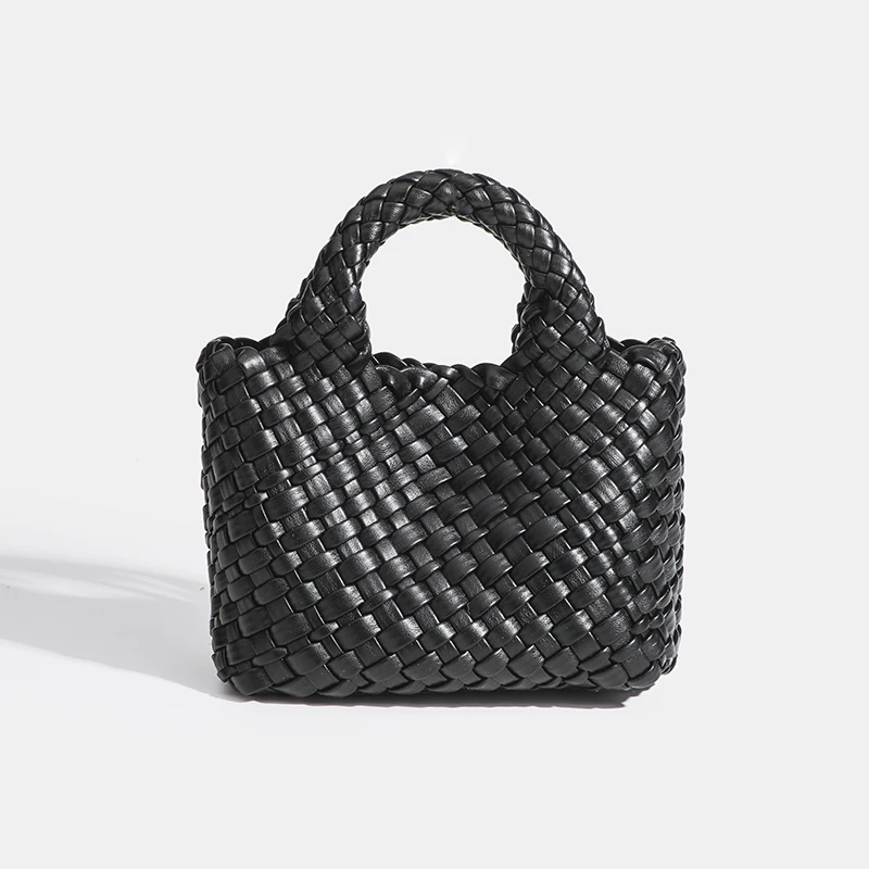 

Women's Handbag Popular Small Size Version Pu Leather Woven Bag Fashion Style Soft Handmade Bucket Bag