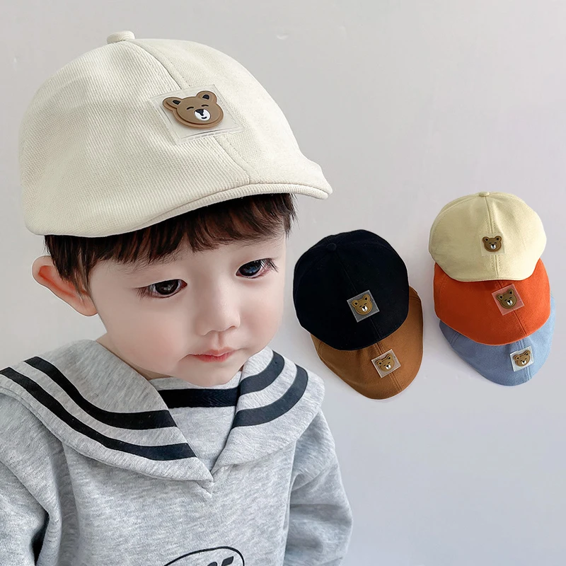 Cute Bear Baby Boy Beret Hat Solid Color Infant Baby Newsboy Cap Outdoor Toddler Flat Peaked Cap