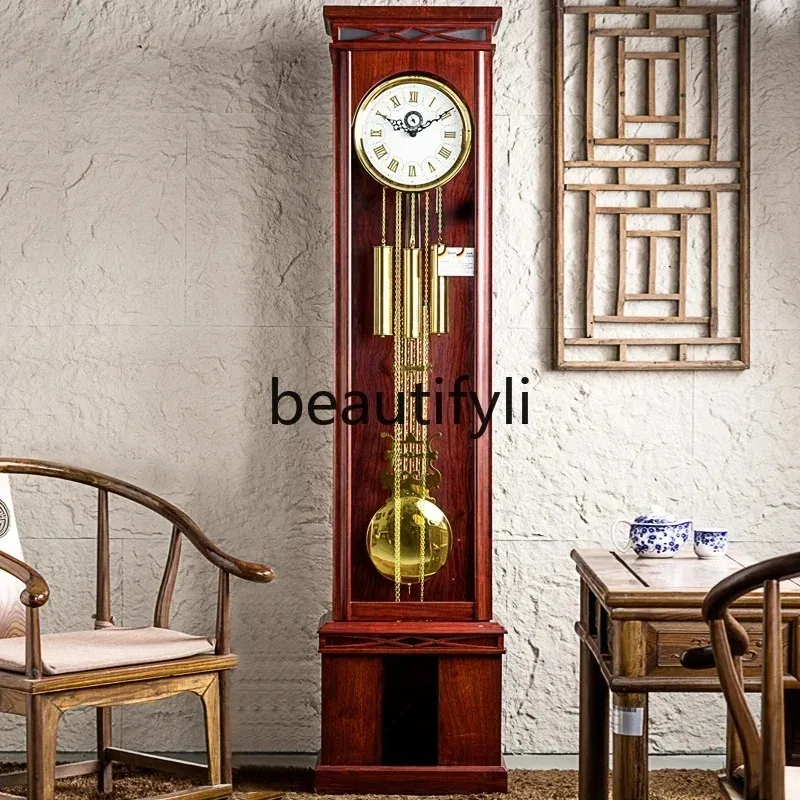 X    New Chinese floor clock simple solid wood German movement mechanical floor clock light luxury