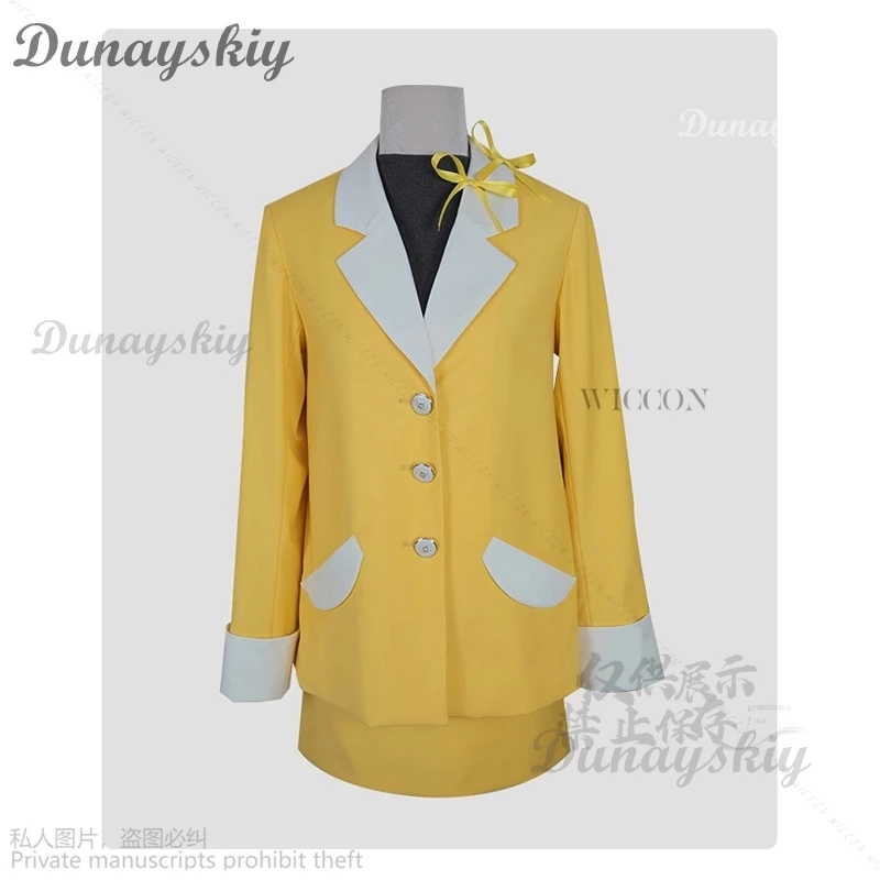 Anime Card Captor Sakura Cosplay Tomoyo Daidouji Yellow Suit Dress Lolita Costume Long Purple Curly Hair  Halloween Party Clothe