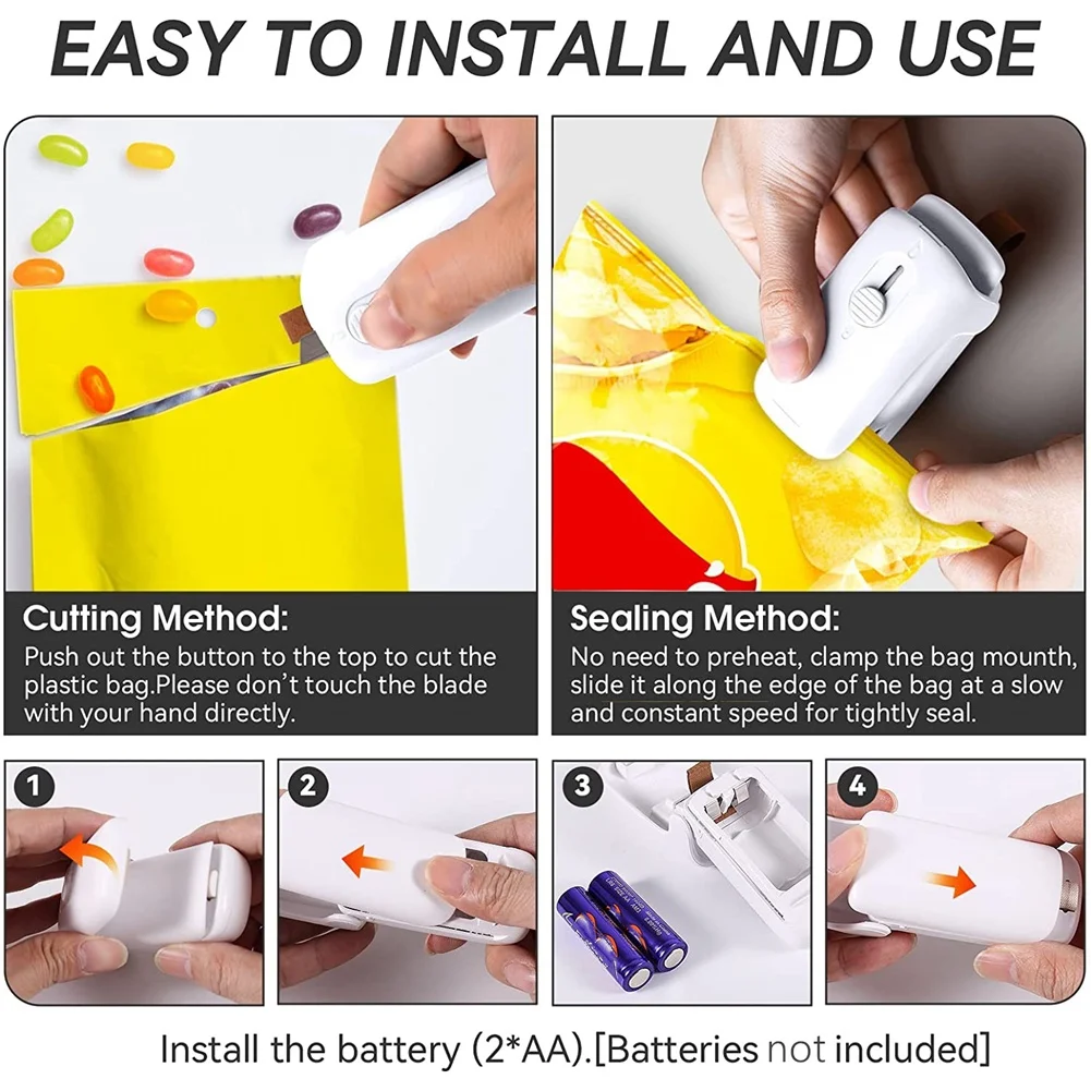 Mini Bag Sealer,Handheld Heat Vacuum Sealer, 2 in 1 Heat Sealer and Cutter with Lanyard, Portable Bag Resealer Machine